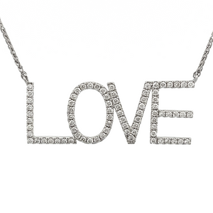 Diamond LOVE Necklace in 18k white gold with 78 round brilliant dia...