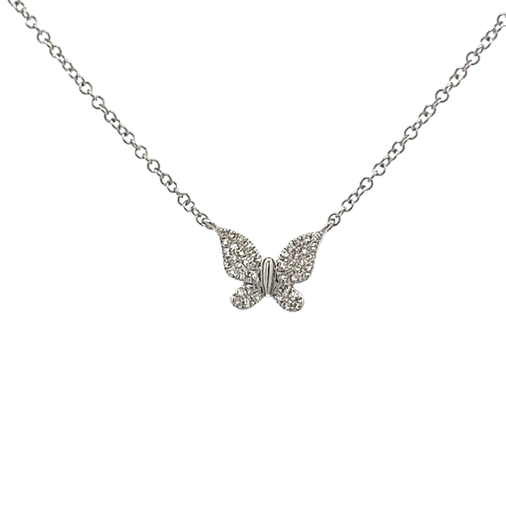 165-1296 - 14k White Gold Small Diamond Butterfly Pendant –