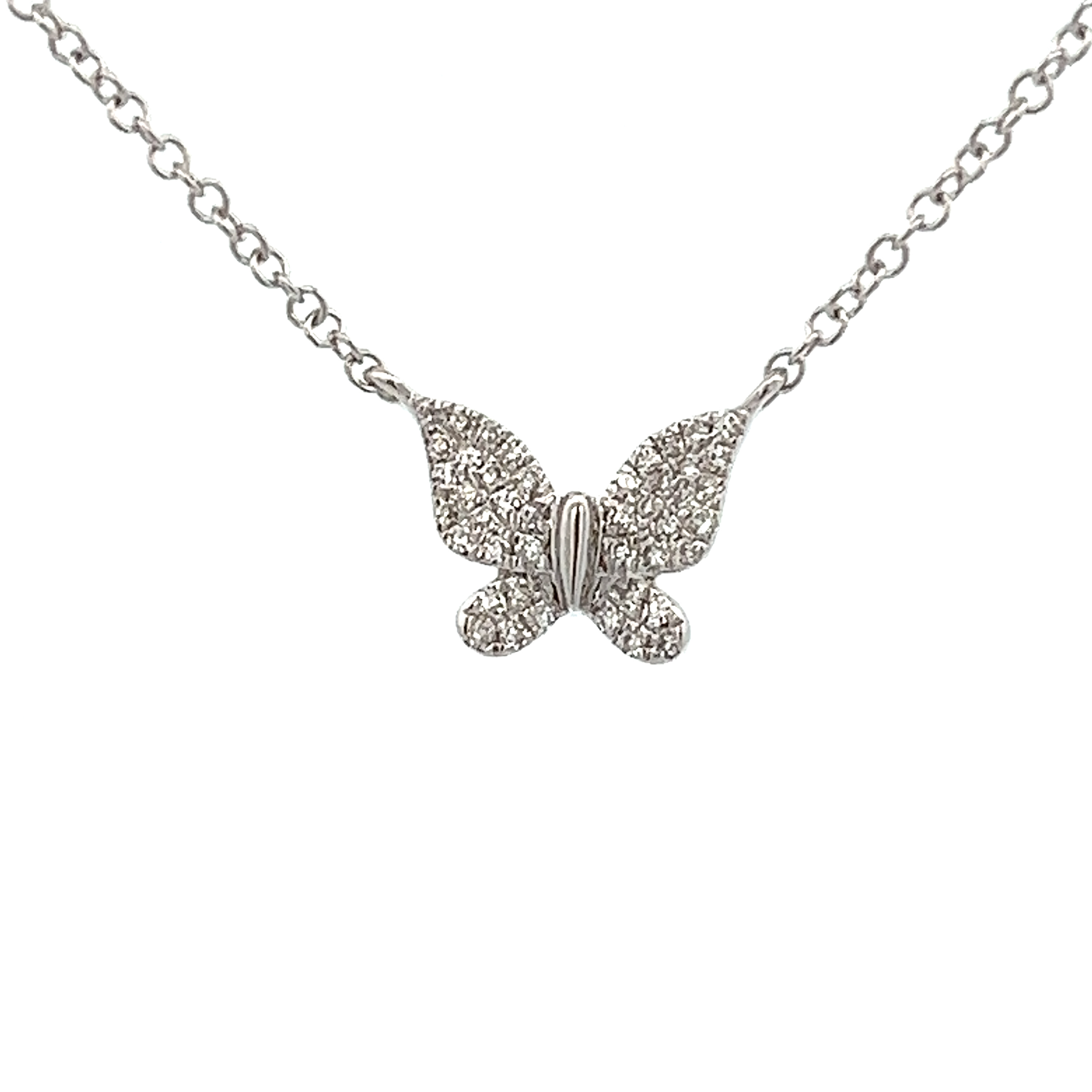 165-1296 - 14k White Gold Small Diamond Butterfly Pendant –