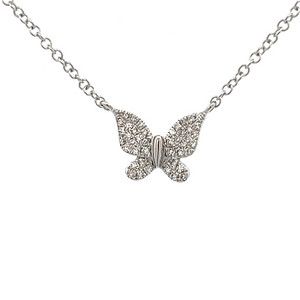 This butterfly pendant features 44 pave set round brilliant cut dia...