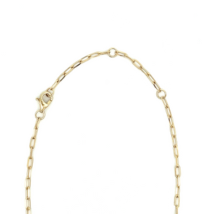 This 14k yellow gold paperclip necklace features 4 bezel-set round ...