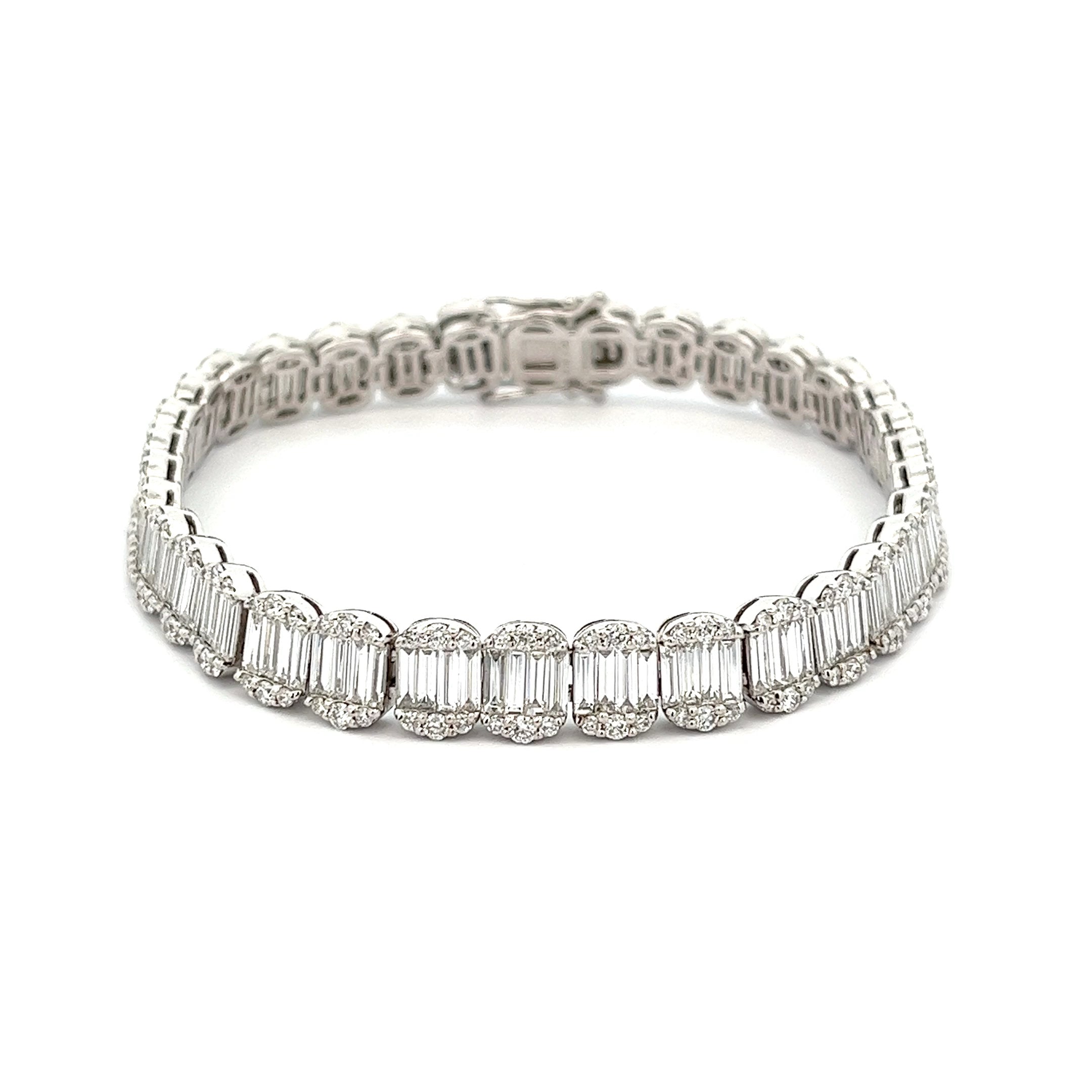 Baguette Clip Bracelet, Size 6, 14K White - The GLD Shop