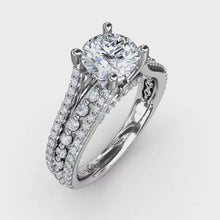 Fana Round Diamond Engagement Ring With Triple-Row Diamond Band