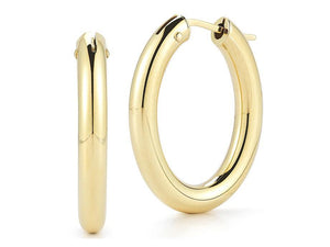 Oval Hoops by Roberto Coin. 

Hinged snap post
Approximately 25 MMX...