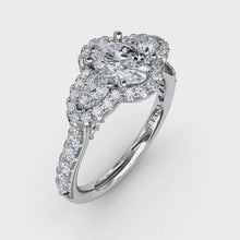 Fana Three-Stone Round Diamond Halo Engagement Ring