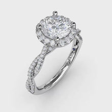 Fana Classic Round Diamond Halo Engagement Ring With Twist Diamond Band