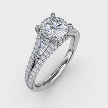 Fana Three-Stone Round Diamond Engagement Ring With Split Diamond Shank and Baguette Side Stones