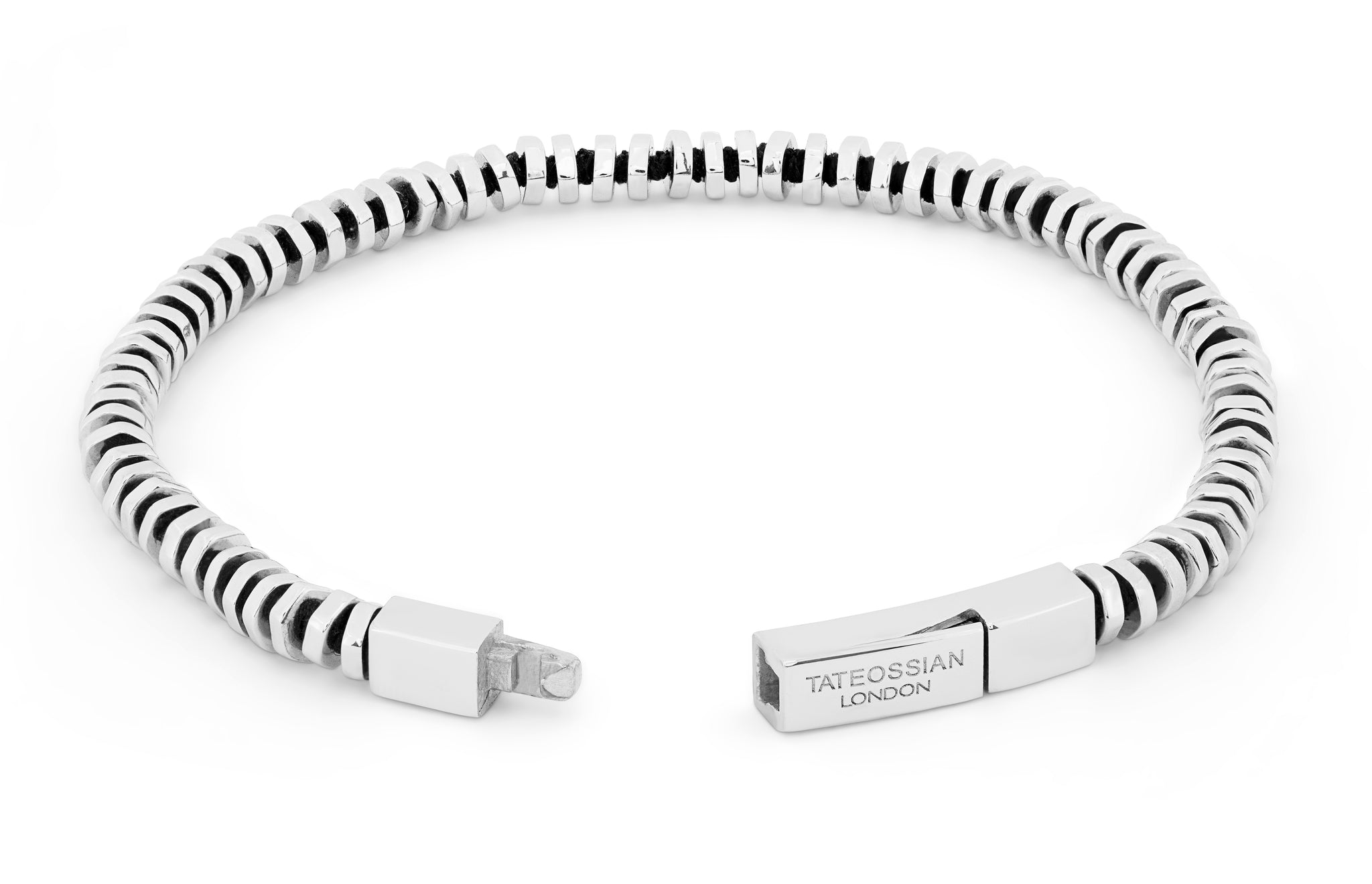 Charles Black Leather Bracelet With Rhodium Plated Silver