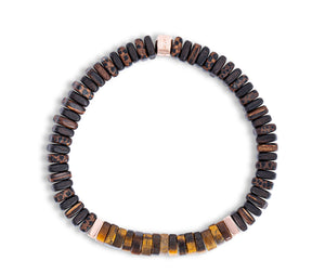 








Ebony and palm wood beads are accented by rose gold-colour...