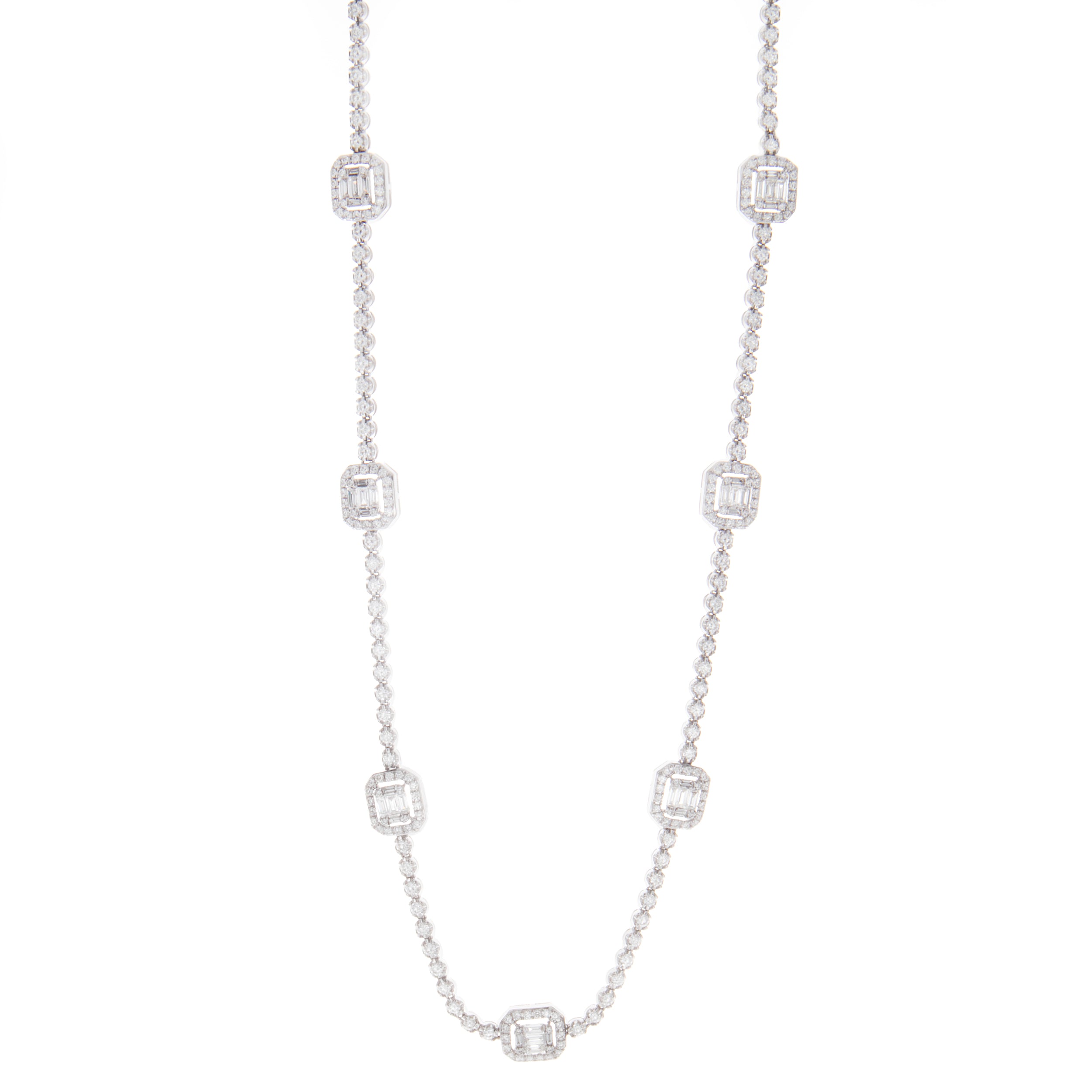 165-1217 - 3ct 14k Whit Gold Diamond Baguette Necklace – H.L...