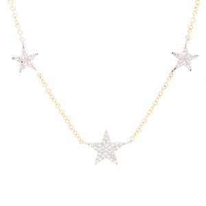 This modern necklace features 3 star charms with pave-set diamonds ...