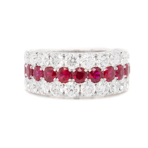 14k White Gold Diamond & Ruby Band