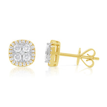 These earrings features round brilliant cut diamonds that total .75...