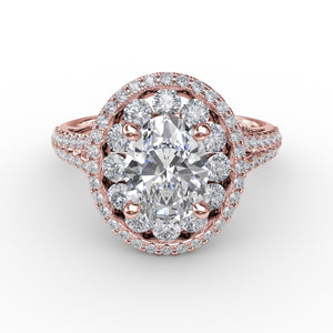 Fana Double Halo Round Diamond Engagement Ring With Split Diamond Shank