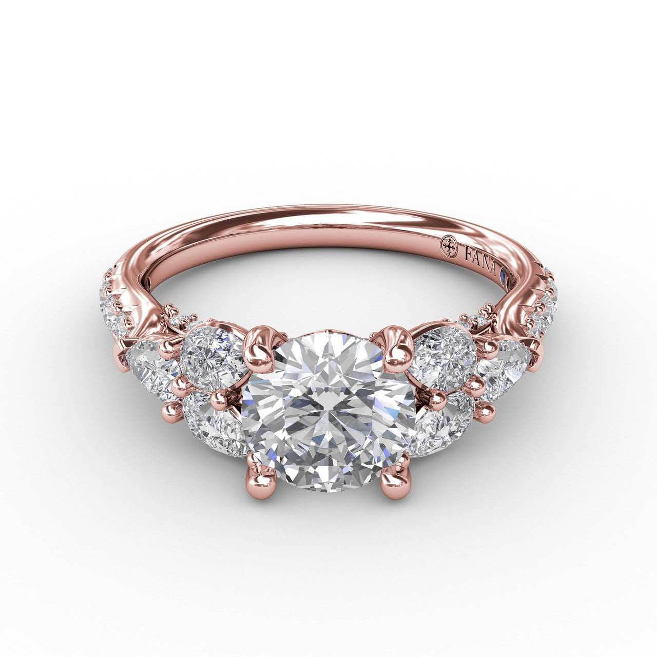 S3210 - Floral Multi-Stone Engagement Ring With Diamond Leaves &nd...