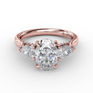 Fana Classic Three-Stone Oval Engagement Ring With Pear-Shape Side Stones