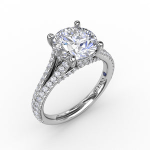 Fana Classic Hidden Halo Round Diamond Solitaire Engagement Ring With Split-Diamond Shank