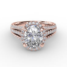 Fana Oval Diamond Halo Engagement Ring With Triple-Row Diamond Band