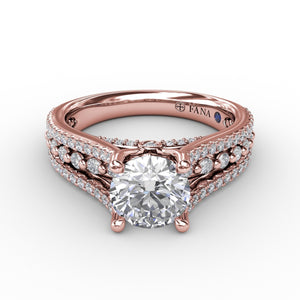 Fana Round Diamond Engagement Ring With Triple-Row Diamond Band