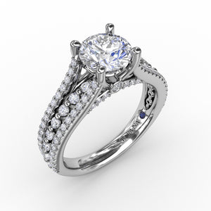 Fana Round Diamond Engagement Ring With Triple-Row Diamond Band