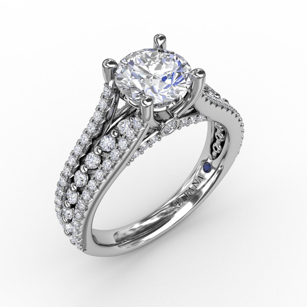 Fana Round Diamond Engagement Ring With Triple-Row Diamond Band