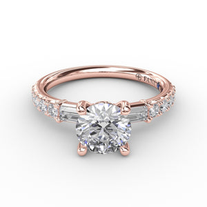 Fana Contemporary Diamond Solitaire Engagement Ring With Baguettes