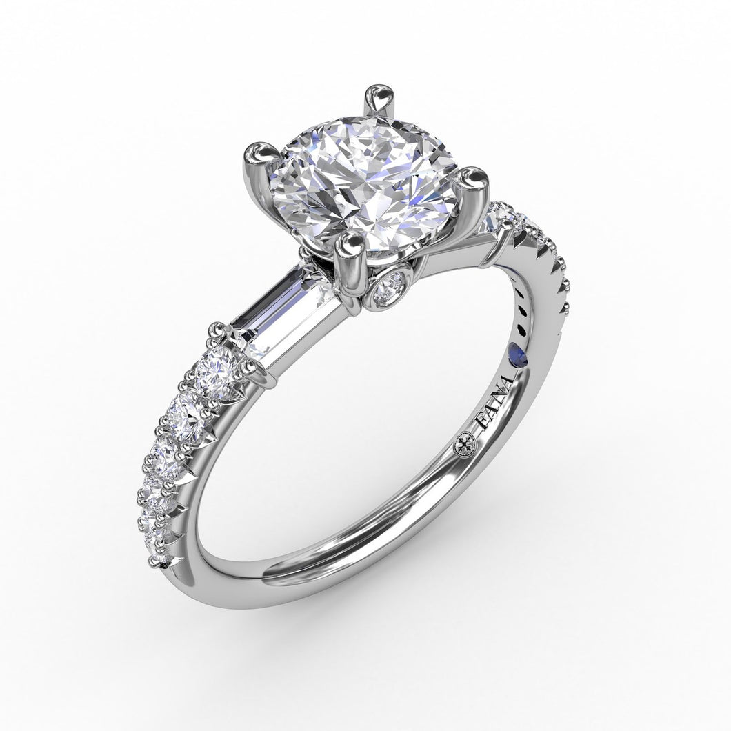 Fana Contemporary Diamond Solitaire Engagement Ring With Baguettes