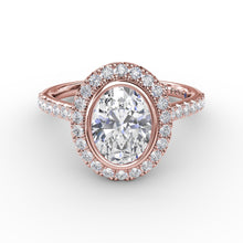 Fana Classic Oval Diamond Halo Engagement Ring With Diamond Band