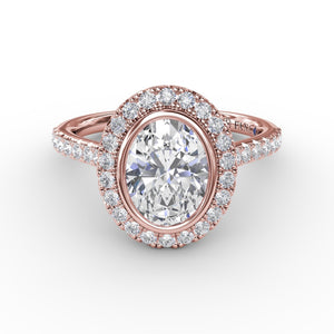 Fana Classic Oval Diamond Halo Engagement Ring With Diamond Band