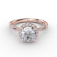 Fana Classic Round Diamond Halo Engagement Ring With Twist Diamond Band