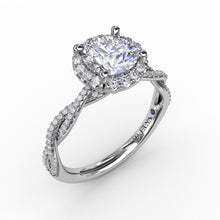 Fana Classic Round Diamond Halo Engagement Ring With Twist Diamond Band