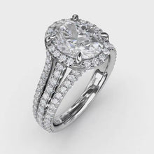 Fana Oval Diamond Halo Engagement Ring With Triple-Row Diamond Band