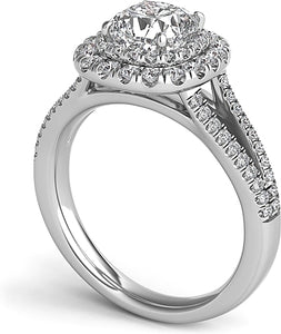 Double Row Cushion Halo Split Shank Engagement Ring