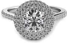 Double Row Round Halo Diamond Engagement Ring