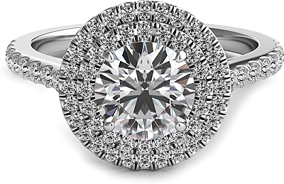 Double Row Round Halo Diamond Engagement Ring