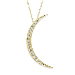 Diamond Large Crescent Moon Necklace in 14K Yellow Gold with 15 Dia...