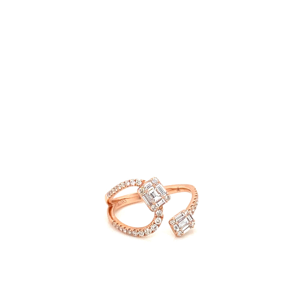 14k Rose Gold Baguette Diamond Bypass Ring