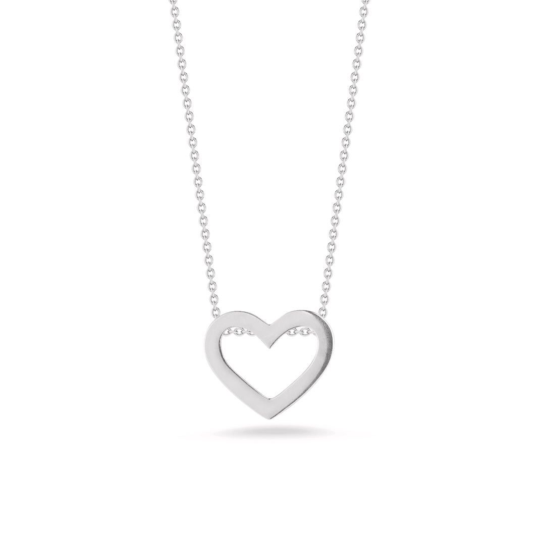 18k white gold necklace with heart pendant. Necklace measures 18